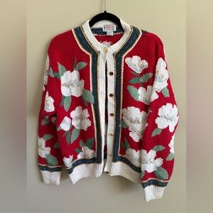 VTG ❤️ ORVIS Floral ButtonDown Heavyweight Cardigan/ Sweater, Christmas